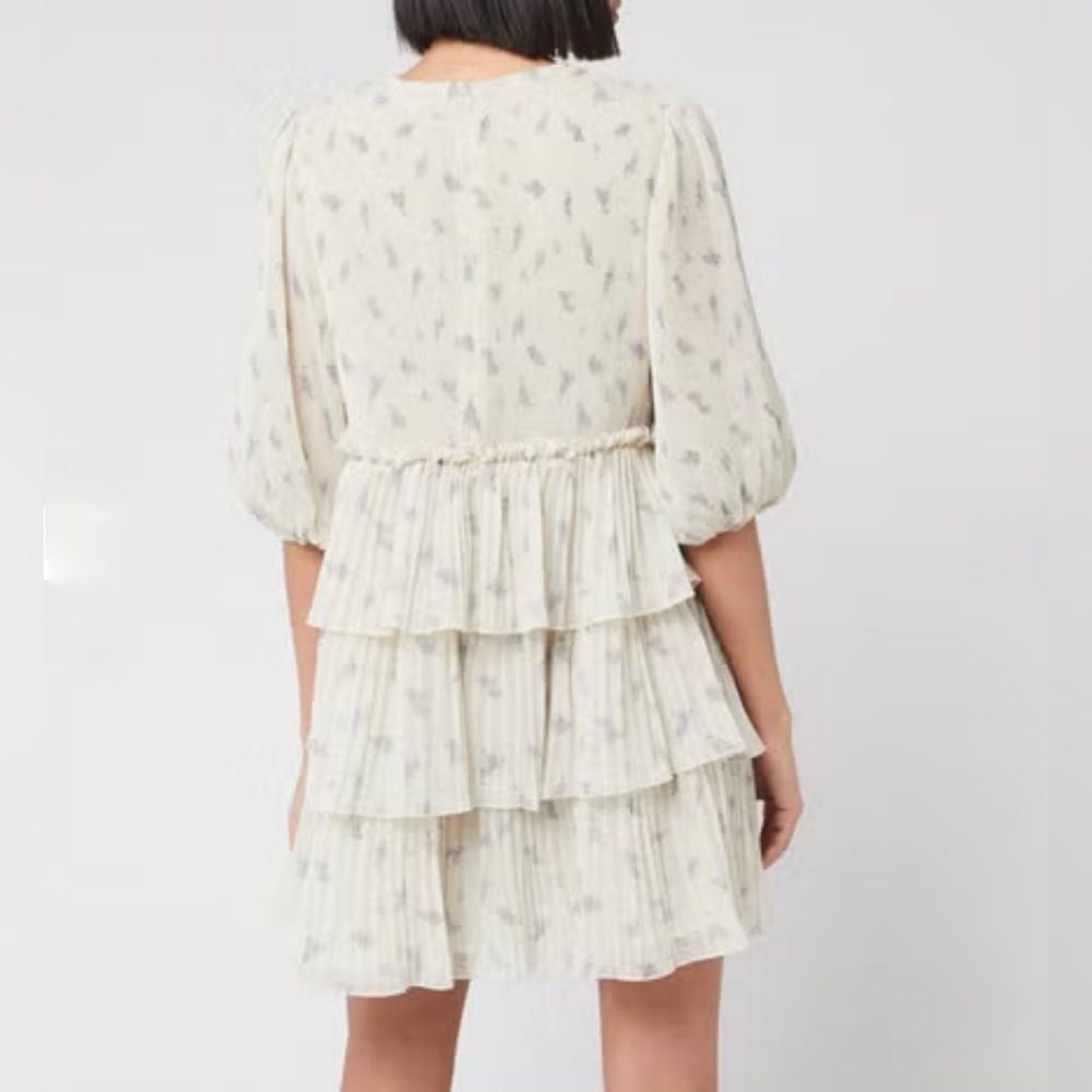 Ganni Floral Pleated Georgette Mini Dress - Picture 2 of 12